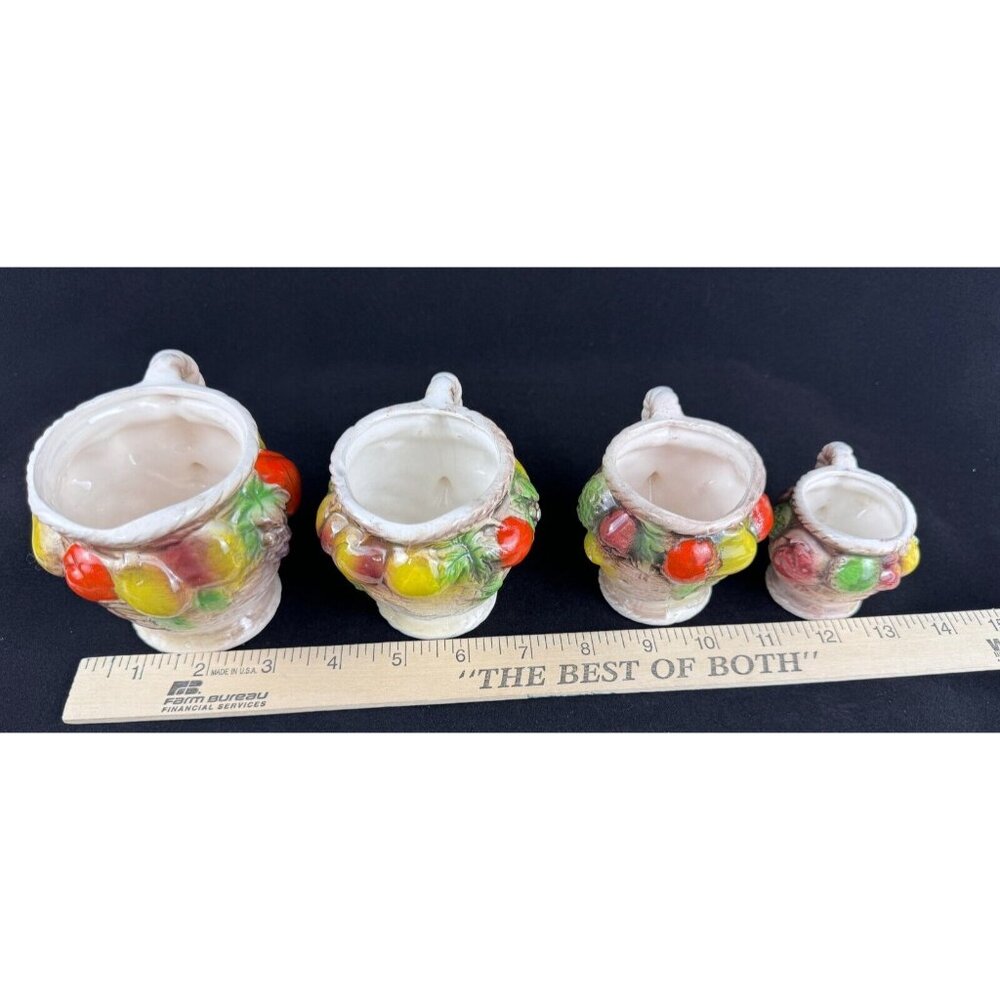 Vintage Ceramic Fruit-Themed Measuring Cup Set Hand-Painted Japan Basket Weave - Picture 10 of 10